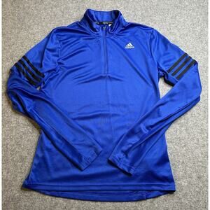 Adidas Running Blue Fitted 1/4 Zip Pullover Thumbhole Mock Neck Long Sleeve Sz M